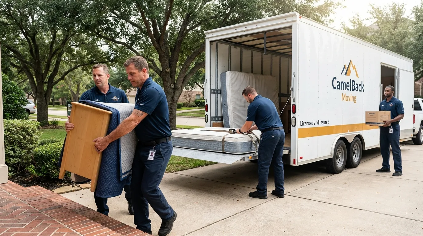 Crew loading residential truck for cross-state move from Moultrie, GA