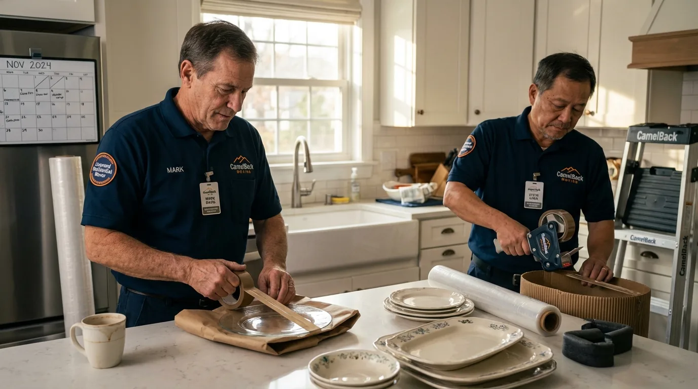 Professional crew packing kitchen dishware in Moultrie, GA